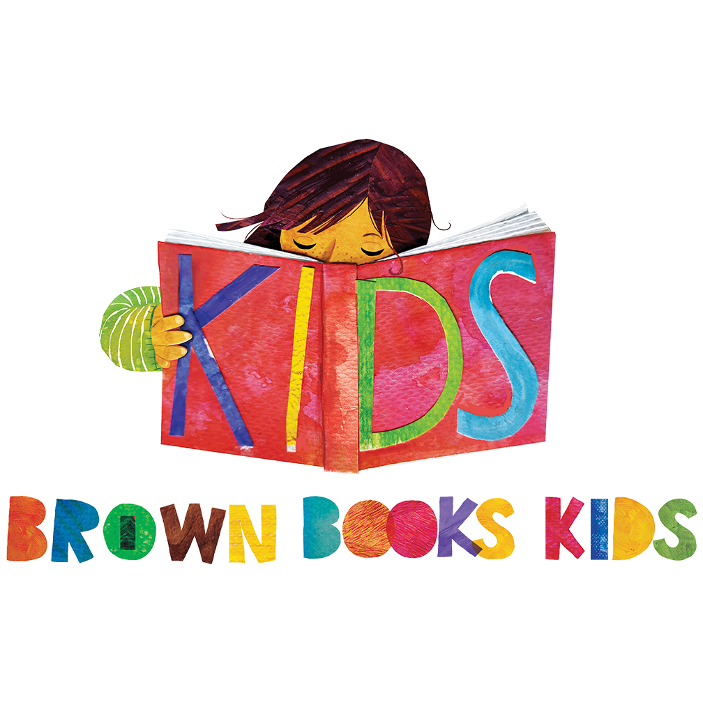 Colorful illustration of a girl reading a large book with the word 'KIDS' on it, and the words 'BROWNE BOOKS KIDS' spelled out below in multicolored letters.